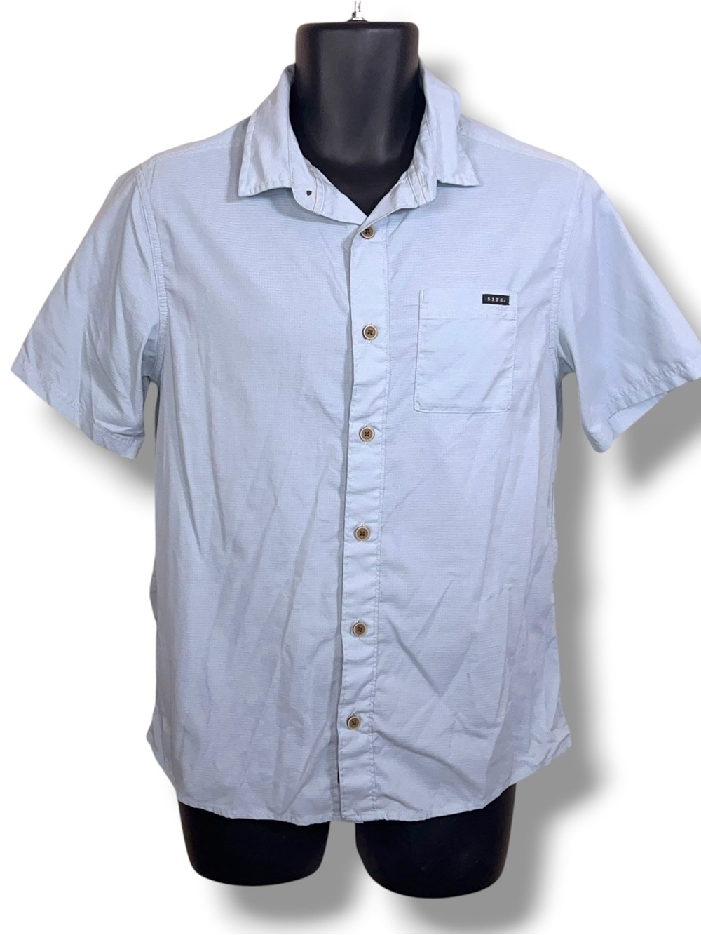 Medium Sitka Light Blue Short Sleeve Button Up Shirt Mens Outdoor Breathable